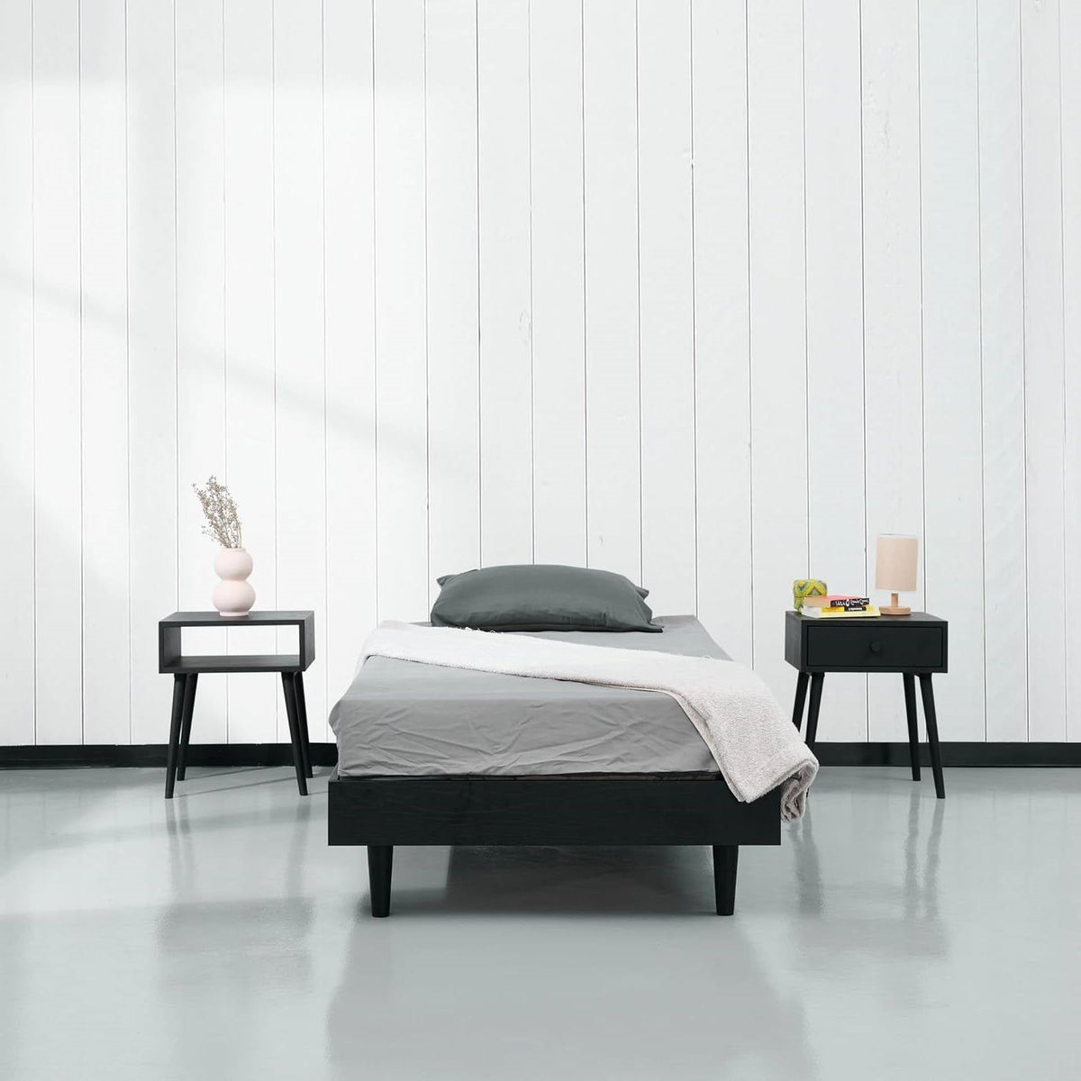 Twin size Mid-Century Modern Platform Bed Frame in Black Wood Finish-1
