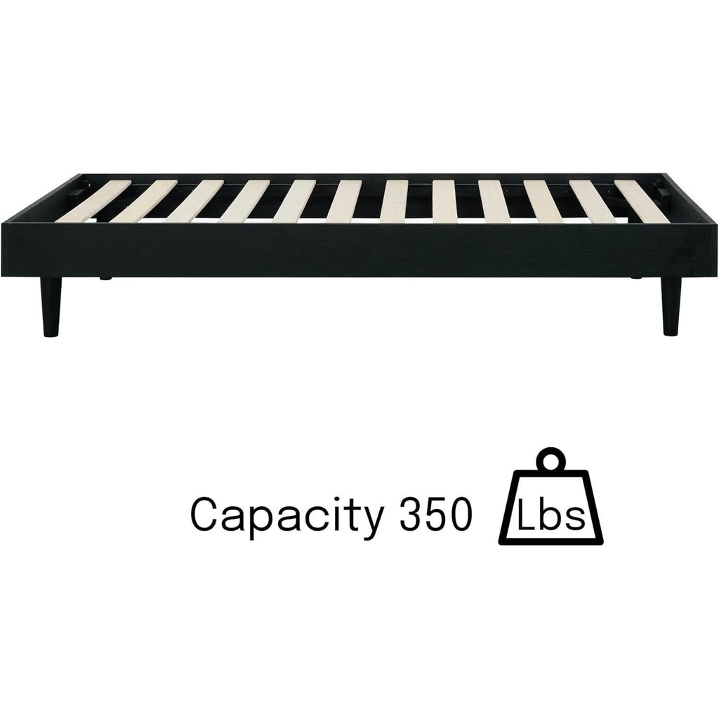 Twin size Mid-Century Modern Platform Bed Frame in Black Wood Finish-2