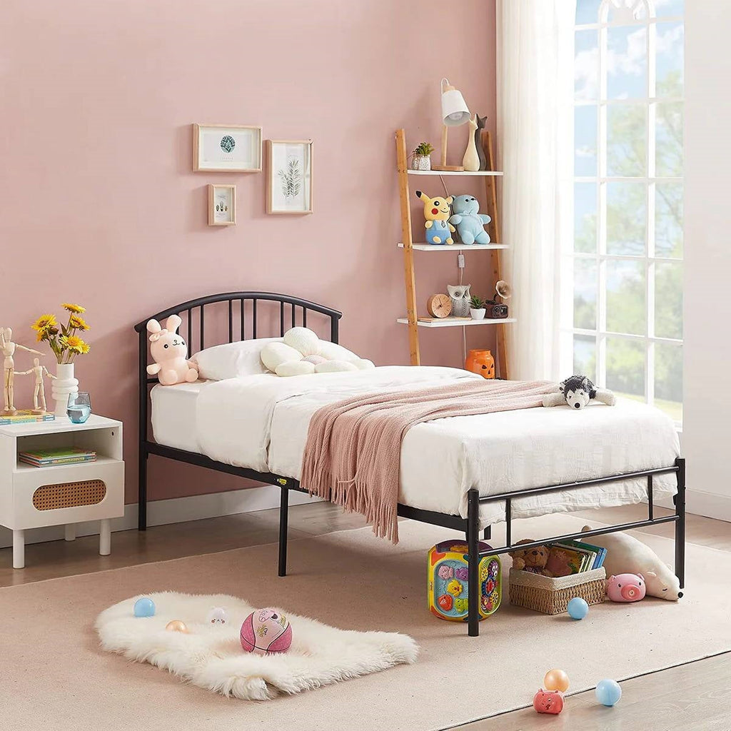 Twin size Black Metal Platform Bed Frame with Arched Headboard-0