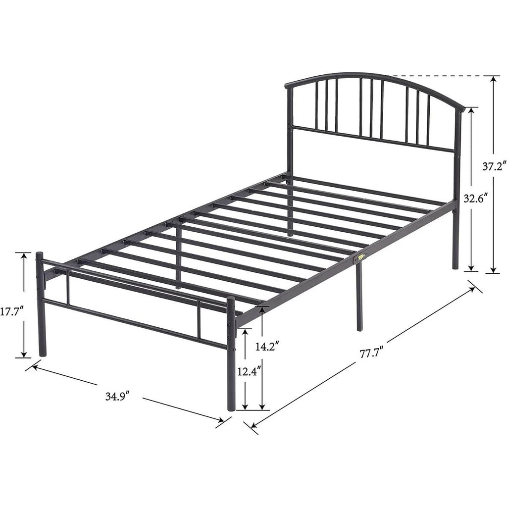 Twin size Black Metal Platform Bed Frame with Arched Headboard-4