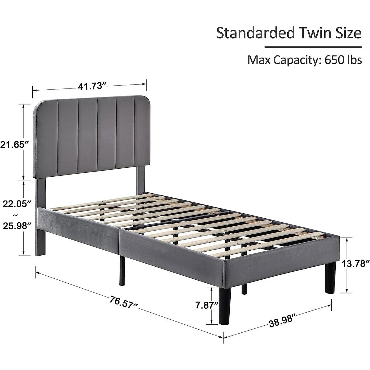 Twin size Dark Grey Upholstered Platform Bed Frame with Headboard-4