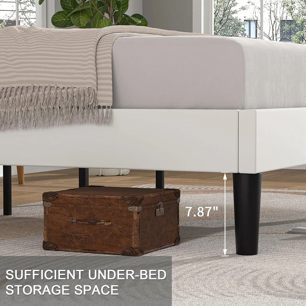 Twin size White Upholstered Platform Bed Frame with Headboard-2