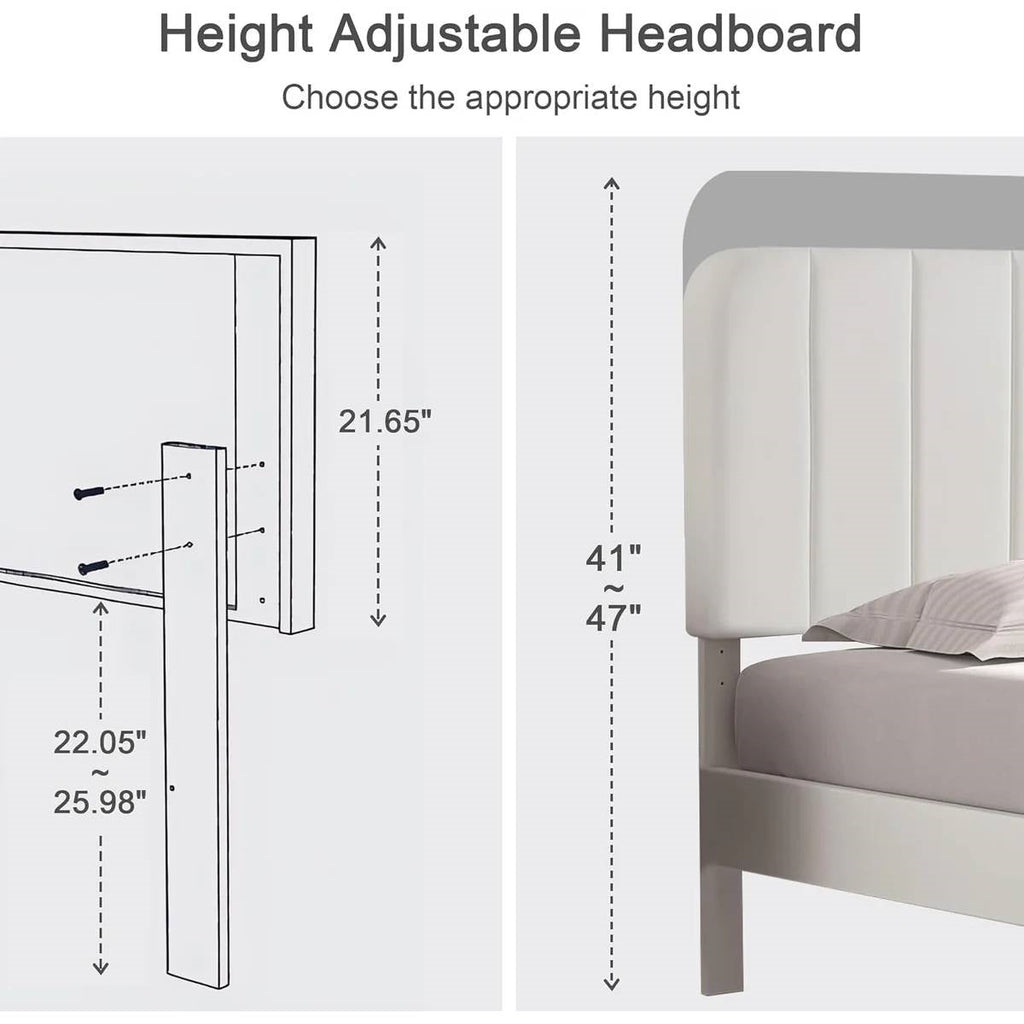 Twin size White Upholstered Platform Bed Frame with Headboard-3