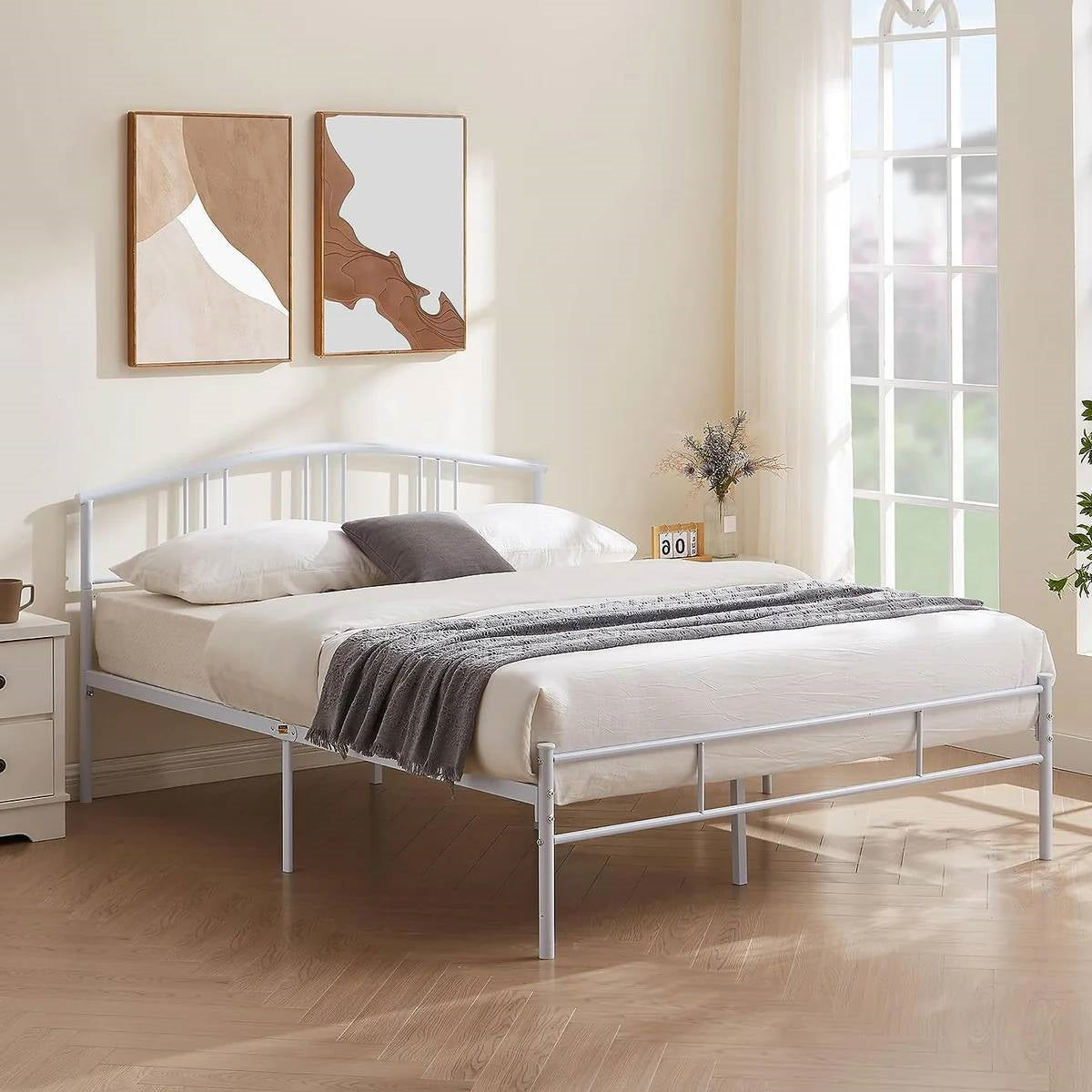 Twin size White Metal Platform Bed Frame with Arched Headboard-3