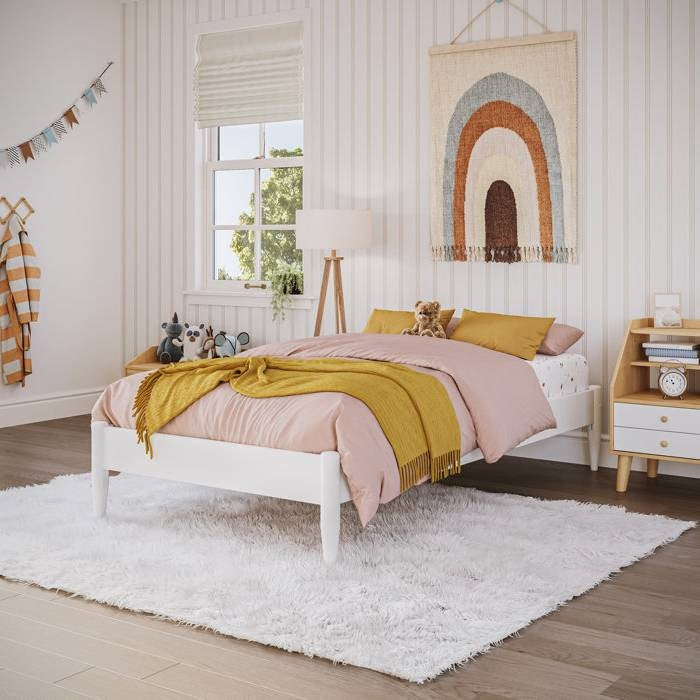 Twin XL Size Solid Hardwood Victorian Style White Platform Bed-2