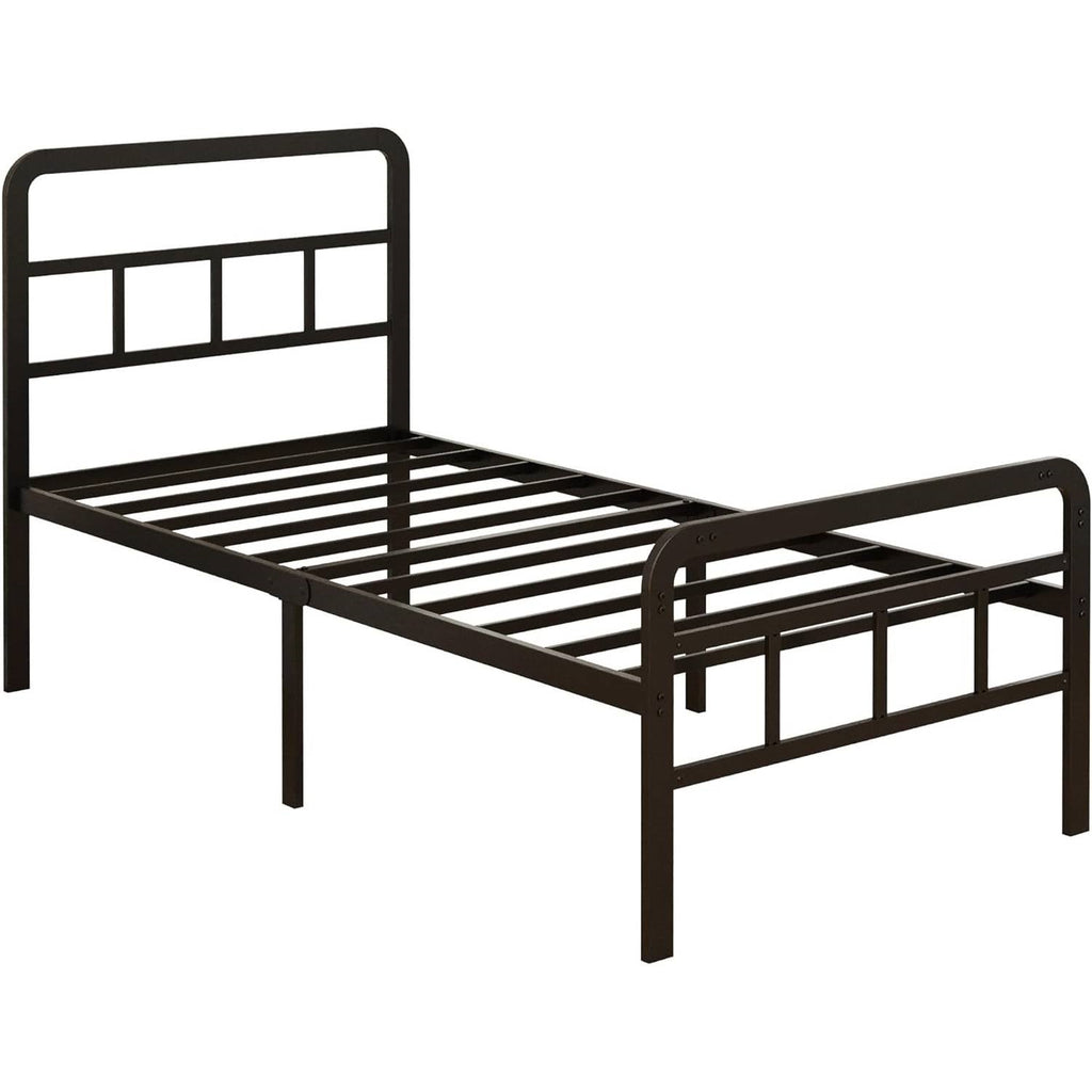 Twin XL Heavy Duty Metal Bed Frame with Headboard and Footboard in Black-0