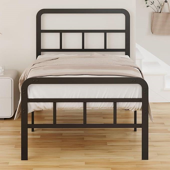 Twin XL Heavy Duty Metal Bed Frame with Headboard and Footboard in Black-1