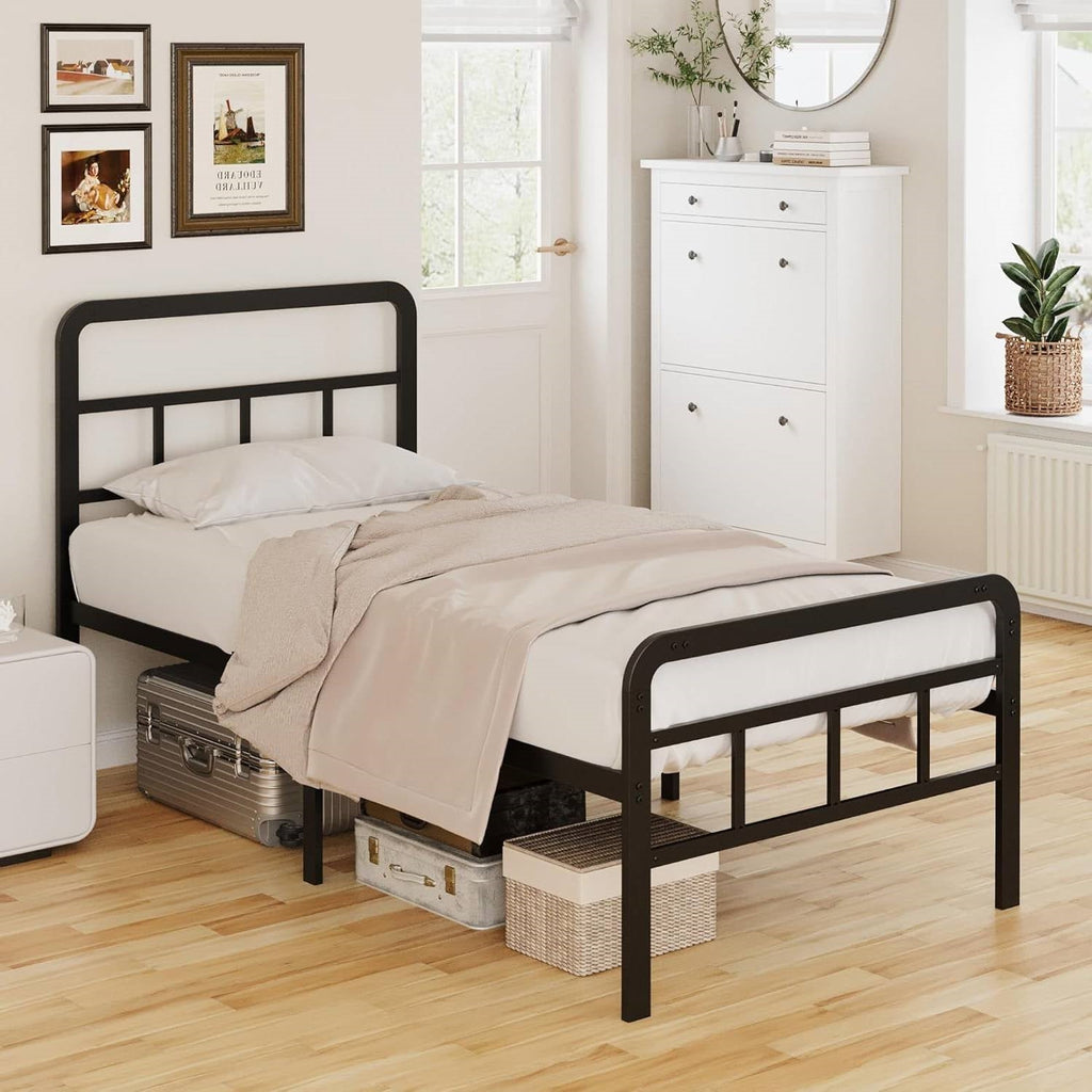 Twin XL Heavy Duty Metal Bed Frame with Headboard and Footboard in Black-2