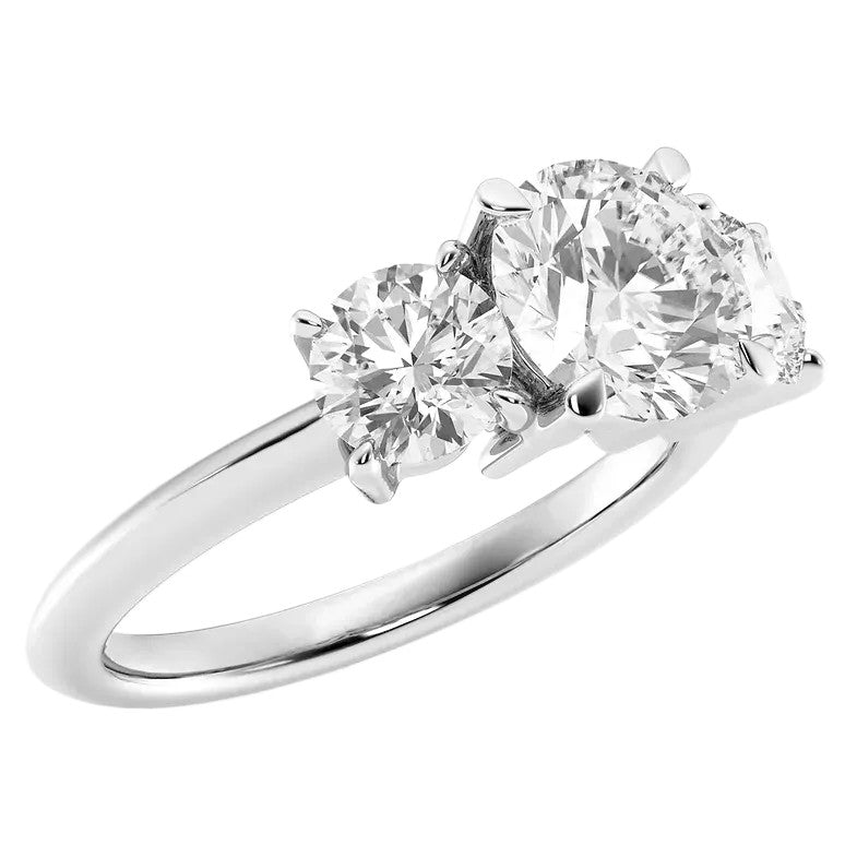 1.00 CTW Round Lab-Grown Diamond G/VS Three-Stone Engagement Ring in 14K White Gold Over Sterling Silver-1