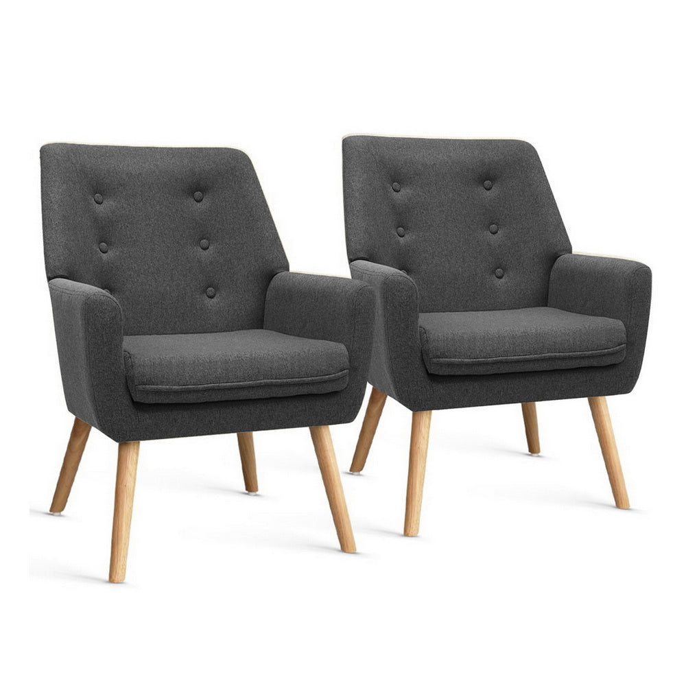 Artiss 2X Armchair Lounge Chair Accent Tub Chair Charcoal ANNE-0