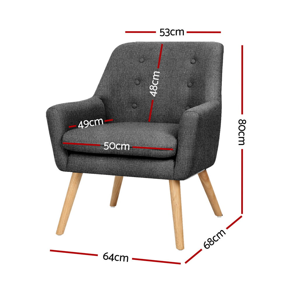 Artiss 2X Armchair Lounge Chair Accent Tub Chair Charcoal ANNE-1