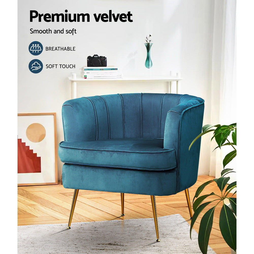 NNEDSZ Artiss Armchair Velvet Blue Norvia-3