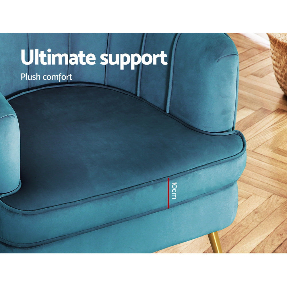 NNEDSZ Artiss Armchair Velvet Blue Norvia-4