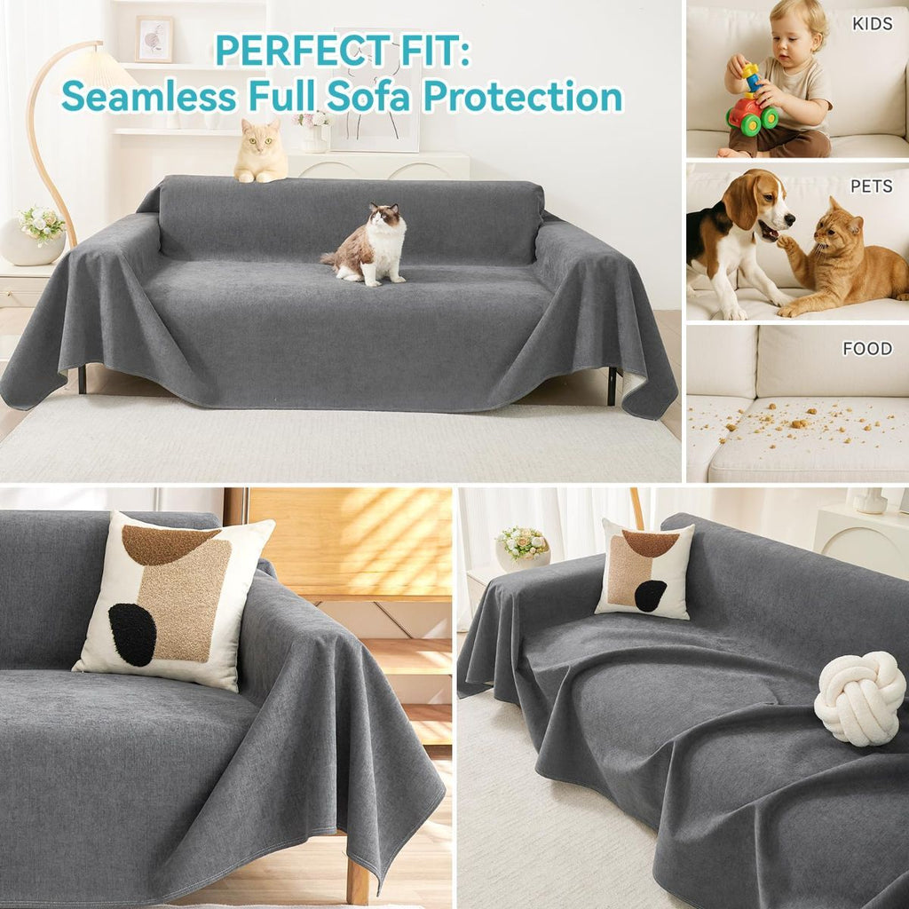 71" x 150" Couch Protector from Cat Claws, Waterproof Couch Cover Anti Slip,Couch Cover 3 Cushion Sofa Washable,Anti-Scratch Pet Sofa Cover Heavy Duty - Dark Gray-3