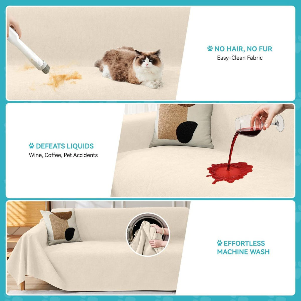 71" x 150"Couch Protector from Cat Claws, Waterproof Couch Cover Anti Slip,Couch Cover 3 Cushion Sofa Washable,Anti-Scratch Pet Sofa Cover Heavy Duty - Beige-2