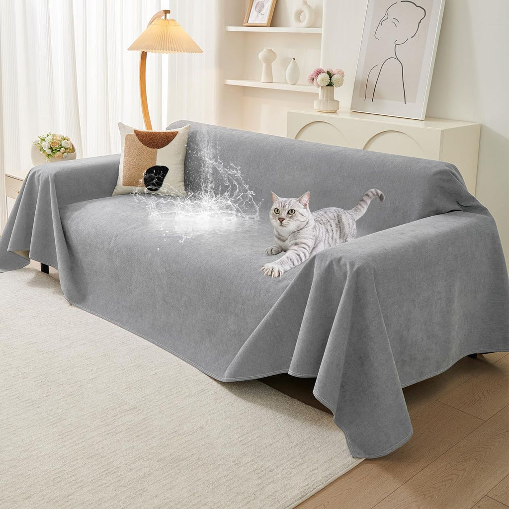 71" x 134" Couch Protector from Cat Claws, Waterproof Couch Cover Anti Slip,Couch Cover 3 Cushion Sofa Washable,Anti-Scratch Pet Sofa Cover Heavy Duty - Light Gray-0