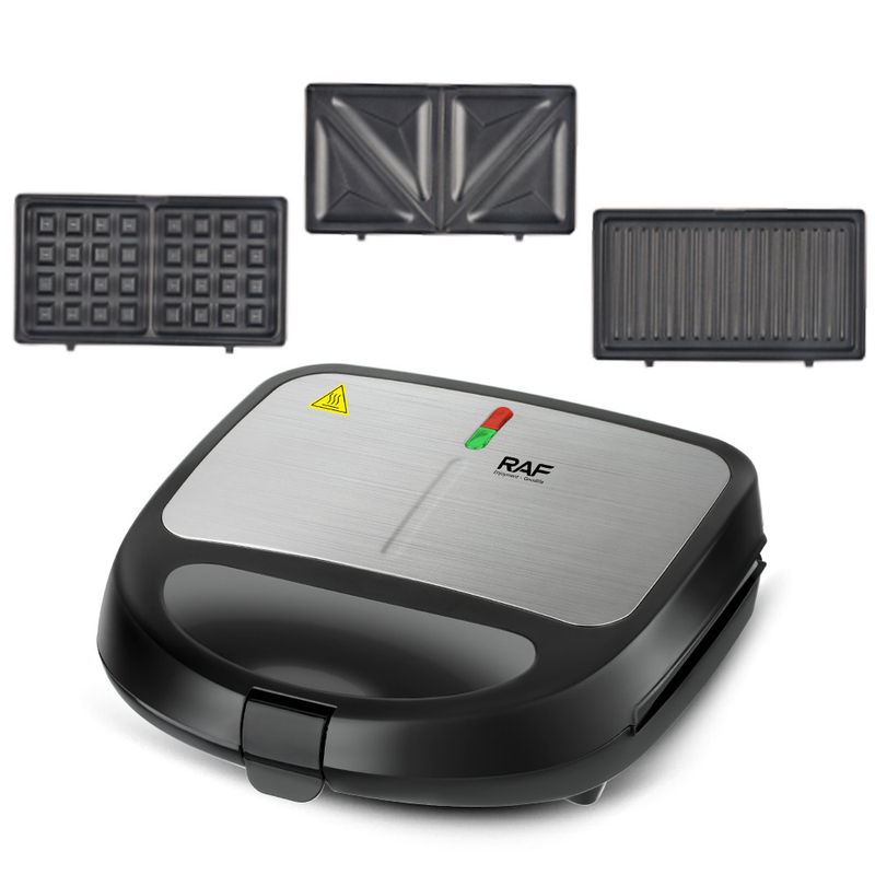 RAF R.214 Multi-functional Breakfast Maker 750W Double Sided Grill, 3 Interchangeable Plates for Sandwich/Waffle/Steak, Non-Stick Coating Wide Voltage 110-220V Household Electric Press Grill-3