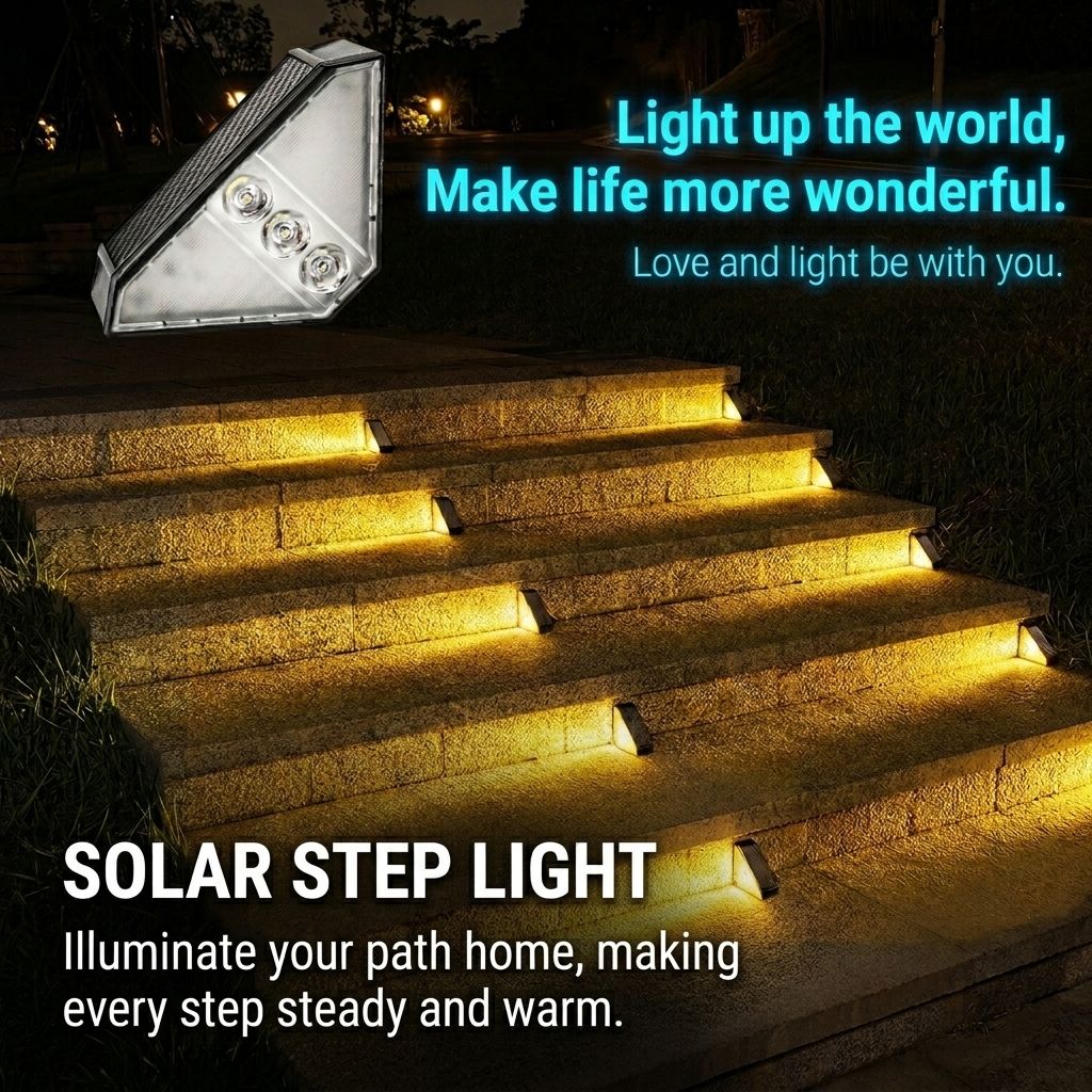 Solar Powered Triangle Step Light with Monocrystalline Silicon Panel, Auto On at Dusk, IP65 Waterproof for Outdoor Stairs, Pathways, Patios, and Garden Steps – Choose Cool White 6000K or Warm Yellow 3000K for Safe Nighttime Illumination (6PCS, W-0