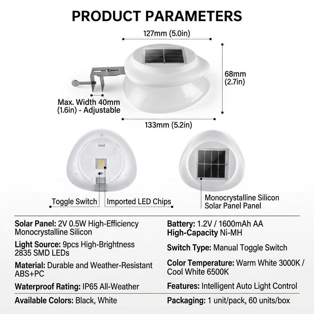 Solar Powered Fence Light with Durable ABS+PC Housing, Monocrystalline Silicon Panel, and Adjustable Mounting Clip for Outdoor Garden, Patio, Deck, and Walkway Illumination in Warm White or Cool White (16PCS, Black Housing‑Cool White Light)-1