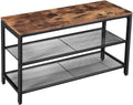 NNEDSZ Shoe Rack with 2 Mesh Shelves, Rustic Brown and Black-0