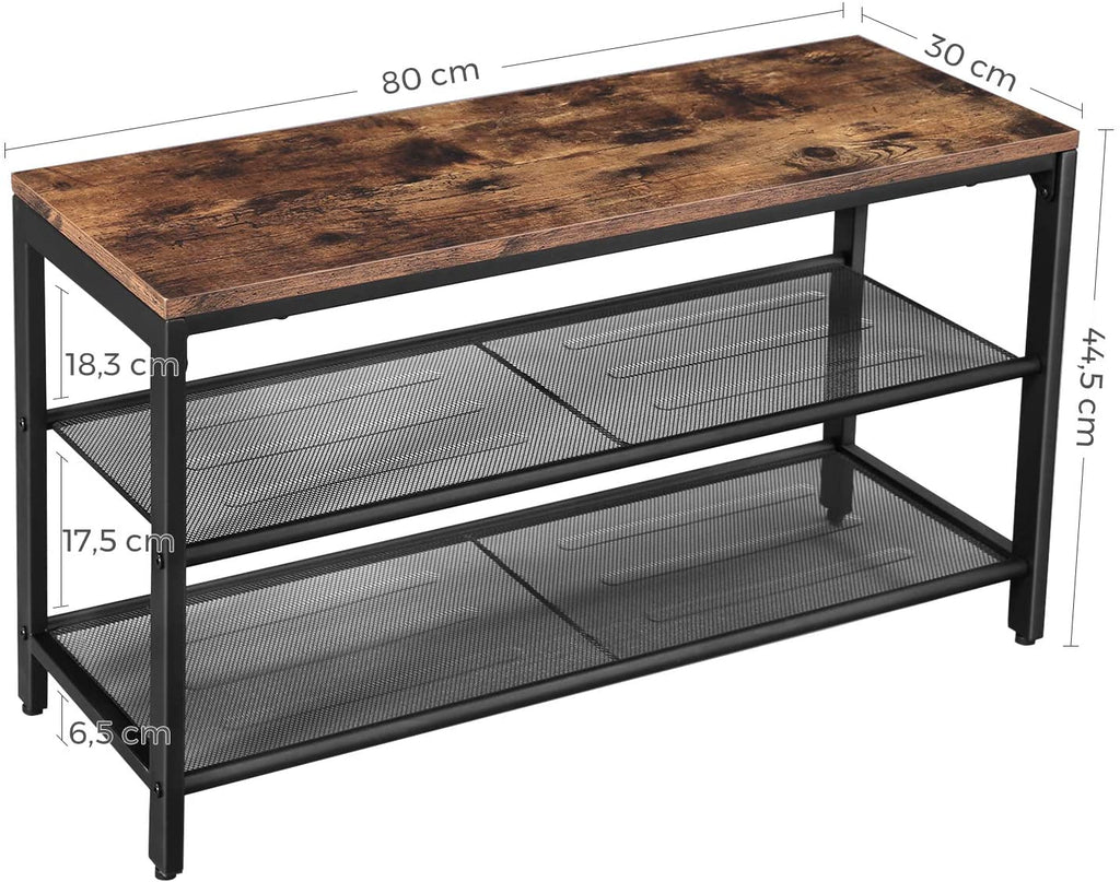NNEDSZ Shoe Rack with 2 Mesh Shelves, Rustic Brown and Black-4