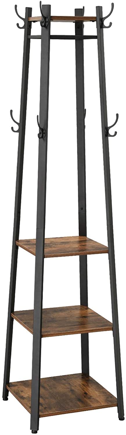NNEDSZ Coat Rack with 3 Shelves with Hooks Rustic Brown and Black-0