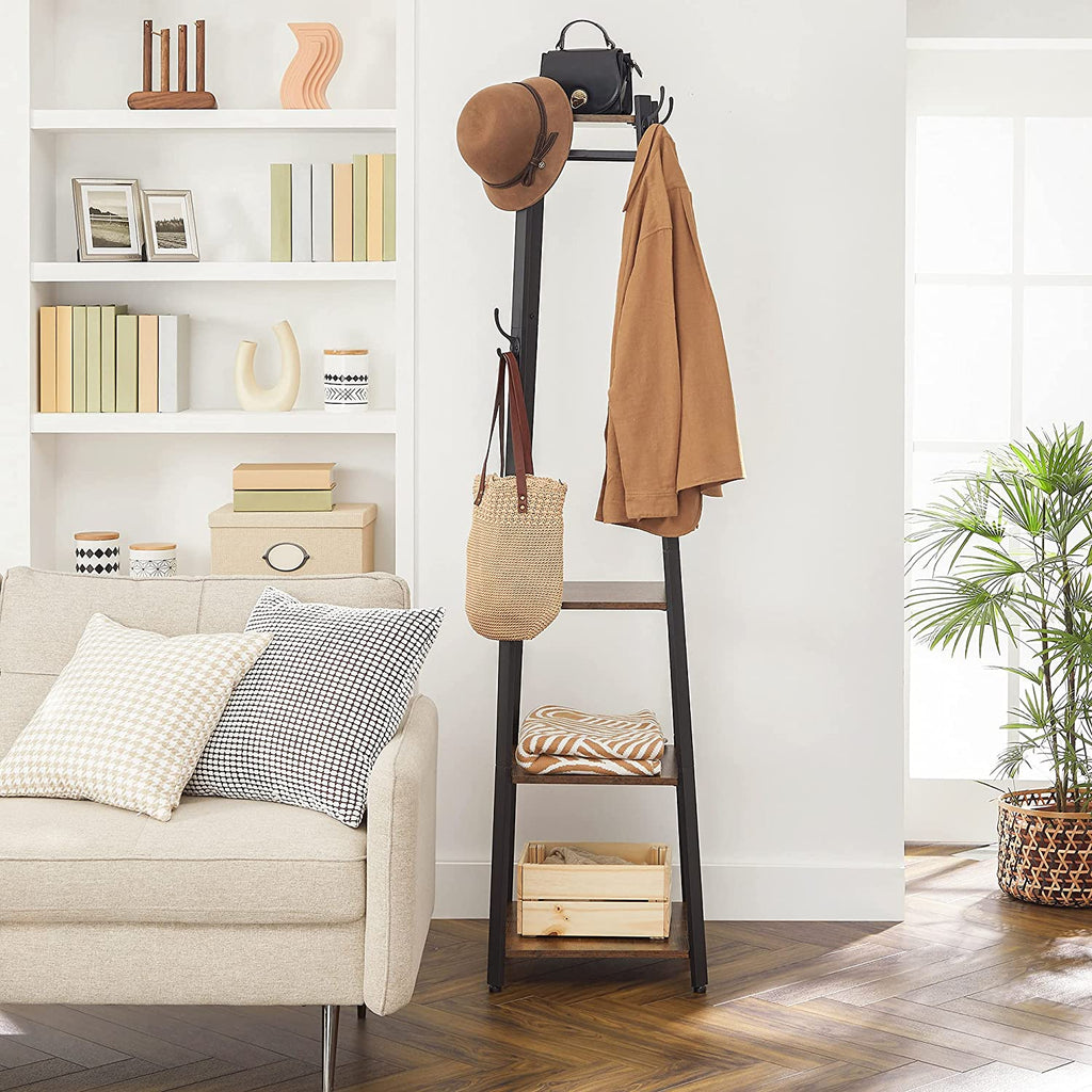 NNEDSZ Coat Rack with 3 Shelves with Hooks Rustic Brown and Black-2
