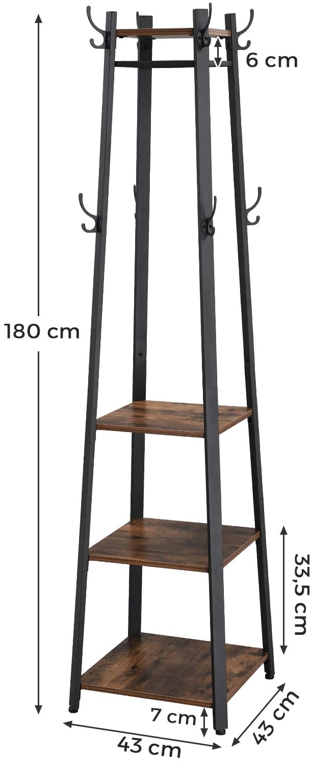 NNEDSZ Coat Rack with 3 Shelves with Hooks Rustic Brown and Black-4