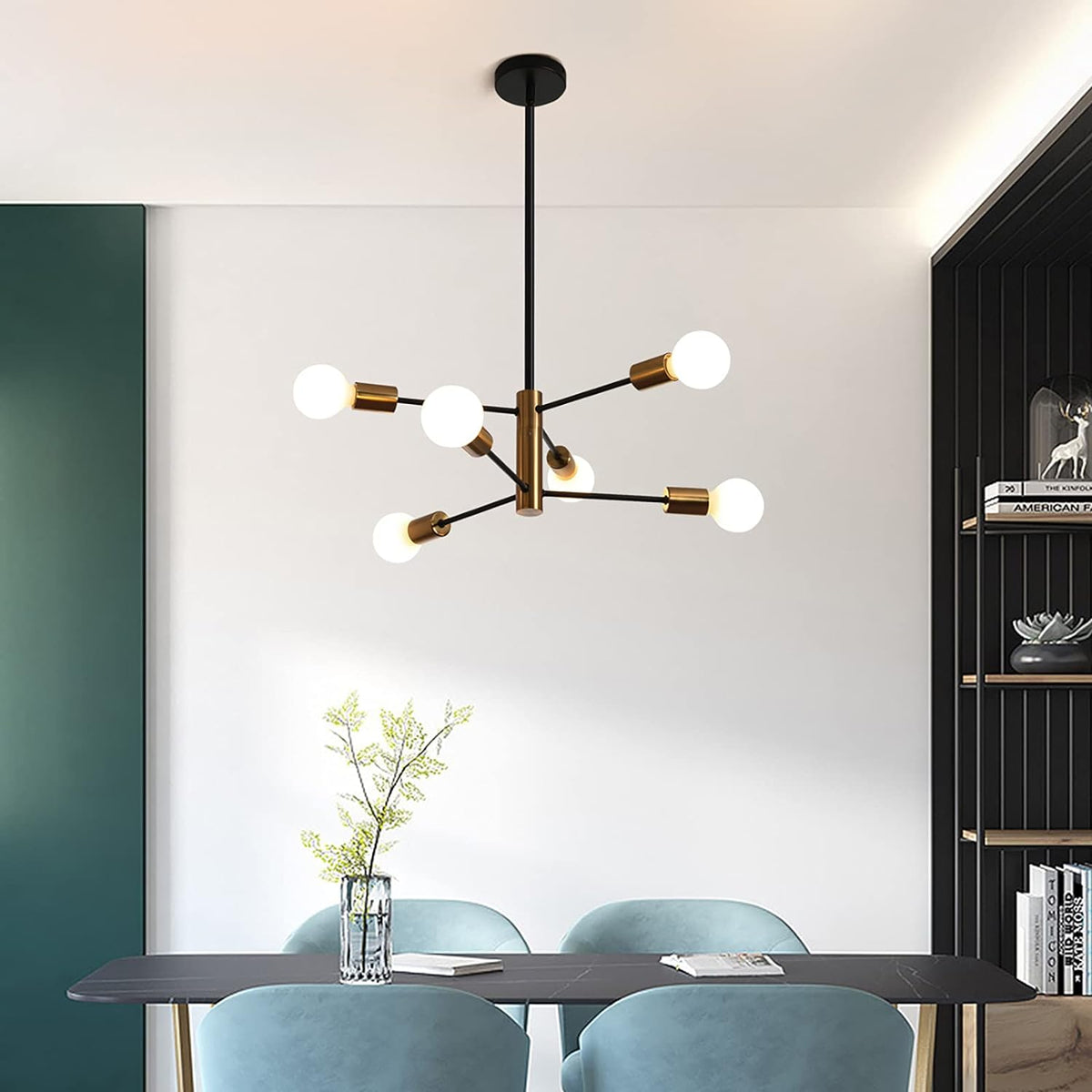NNEDSZ Sputnik Chandelier Modern Industrial, 6-Light , Black & Gold-1