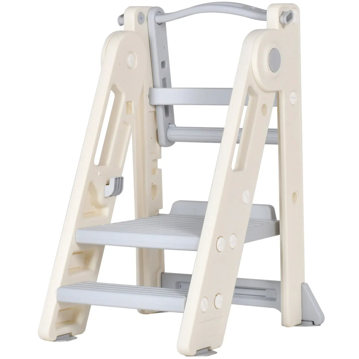 Foldable Kids Step Stool Kitchen Helper Tower in Grey, Adjustable Height, 55x55x79cm-3