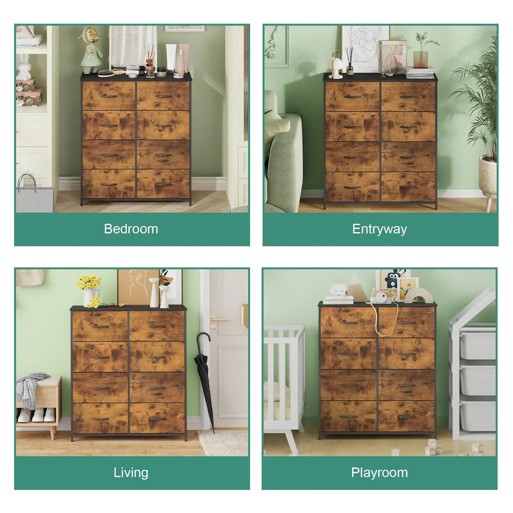 Tallboy Dresser Chest of Drawers in Black - 8 Fabric Drawers, 96x86cm-3