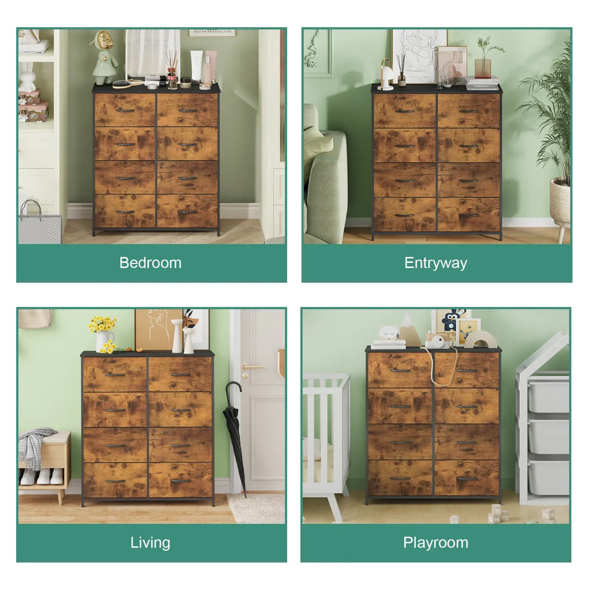 Tallboy Dresser Chest of Drawers in Black - 8 Fabric Drawers, 96x86cm-3