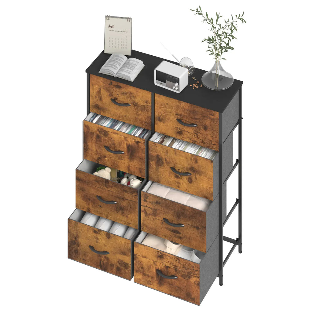 Tallboy Dresser Chest of Drawers in Black - 8 Fabric Drawers, 96x86cm-4