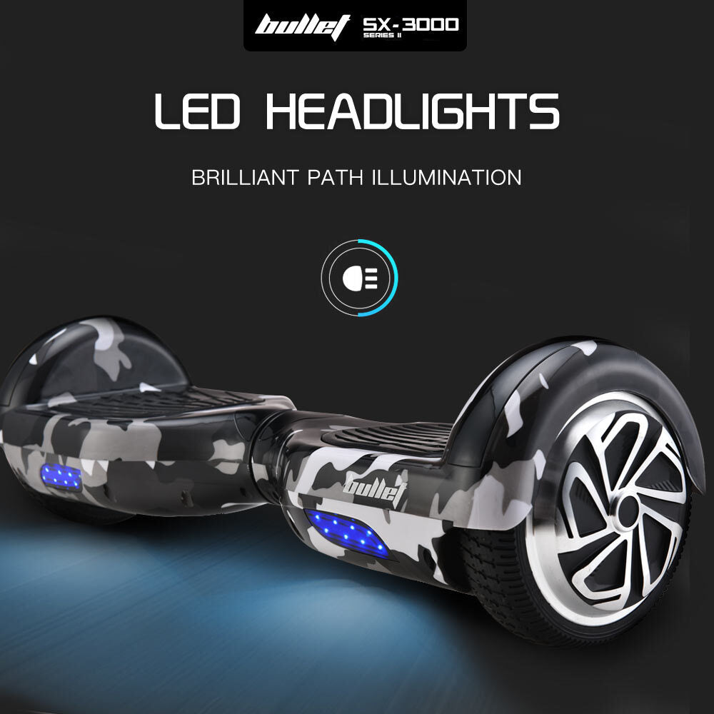 NNEDSZ Electric Hoverboard Scooter 6.5 Inch Wheels, Colour LED Lighting, Carry Bag, Gen III Camo Grey-3
