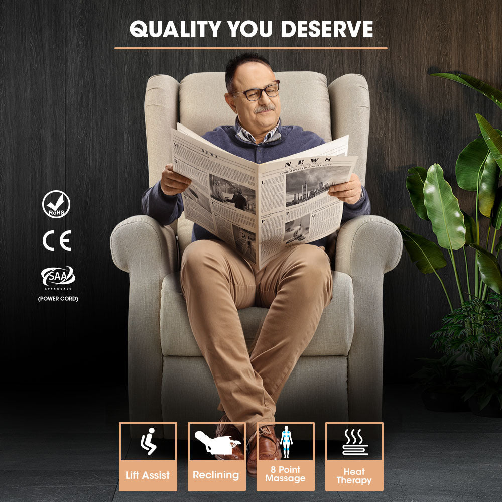 NNEDSZ FORTIA Electric Recliner Lift Heat Chair for Elderly, Massage, Heat Therapy, Aged Care, Beige-1
