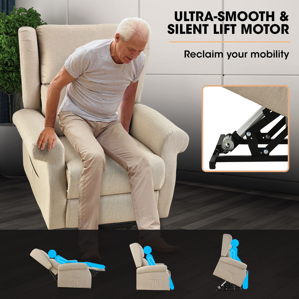 NNEDSZ FORTIA Electric Recliner Lift Heat Chair for Elderly, Massage, Heat Therapy, Aged Care, Beige-3