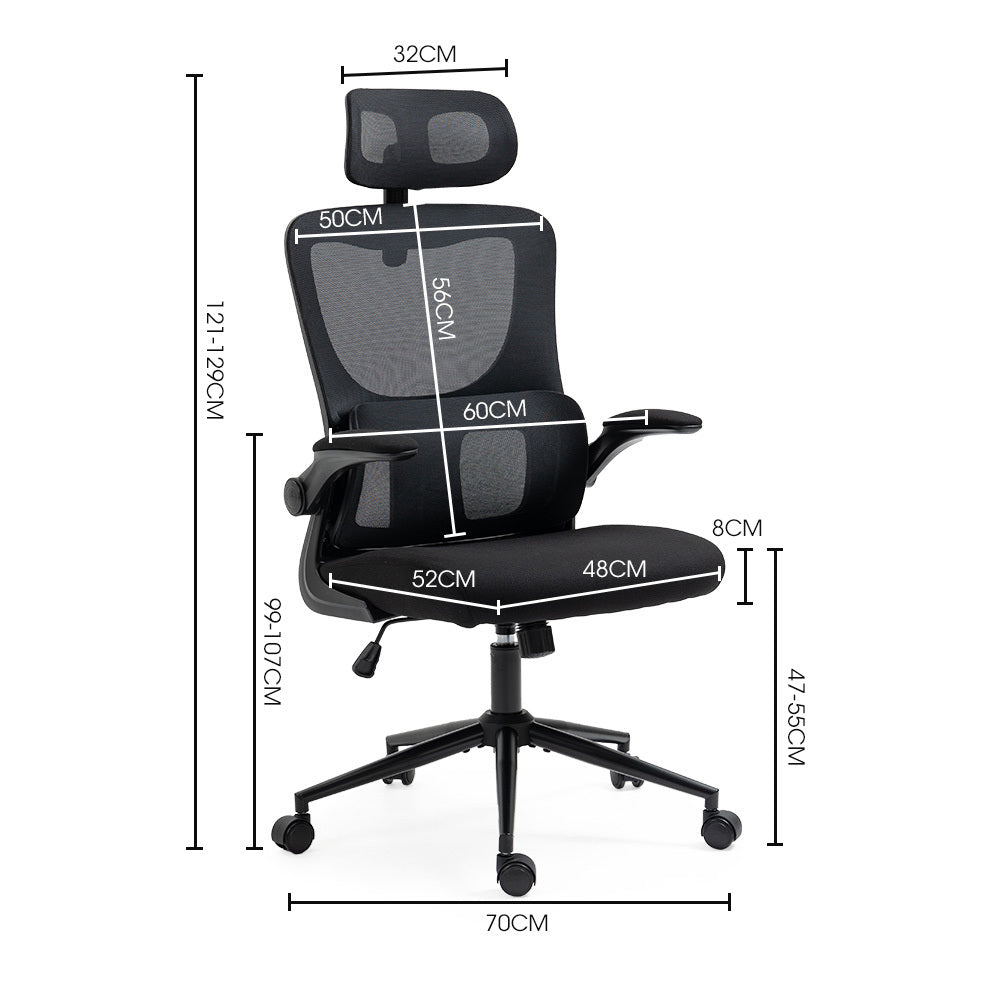 NNEDSZ FORTIA Ergonomic Office Desk Chair, Lumbar Support, Mesh Fabric, Adjustable Headrest, Retractable Armrests, Black-1