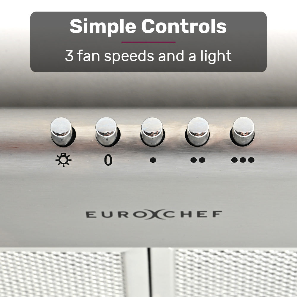 NNEDSZ EUROCHEF 60cm Fixed Stainless Steel Rangehood, Quiet 3-Speed, 4-Layer Dishwashable Filters, Halogen Lights EFR60S-2