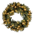 NNEDSZ Christabelle 61cm Christmas Wreath Glittery Tipped with LED Lights and Golden Baubles Front Door Decoration Ornament-0