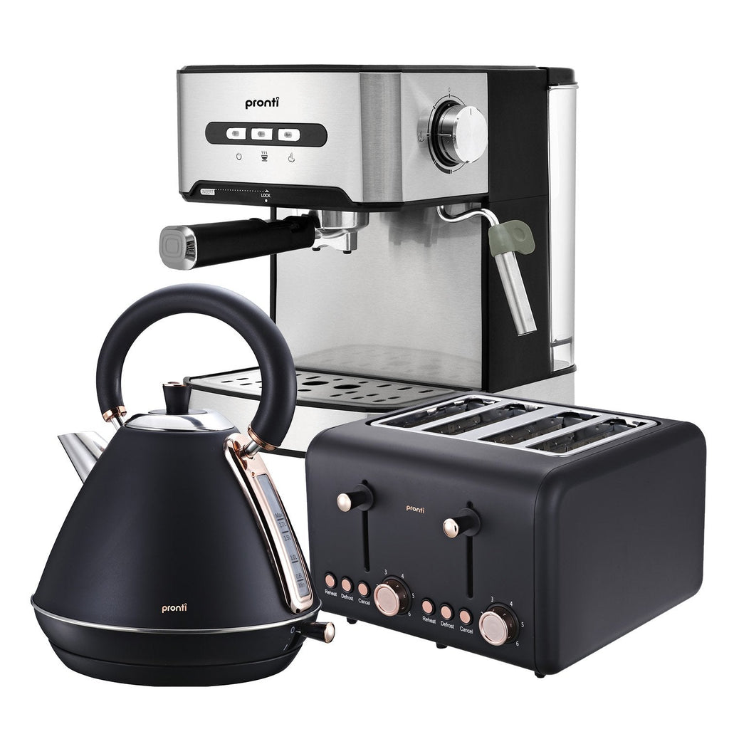 NNEDSZ Pronti Toaster, Kettle & Coffee Machine Breakfast Set - Black-0