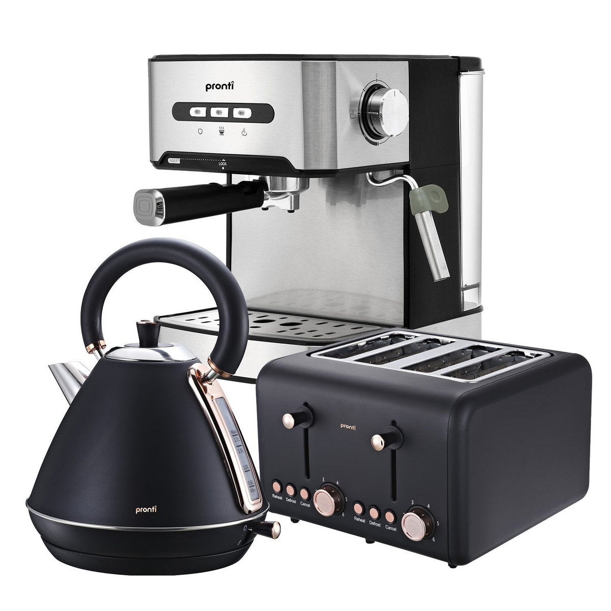 NNEDSZ Pronti Toaster, Kettle & Coffee Machine Breakfast Set - Black-0