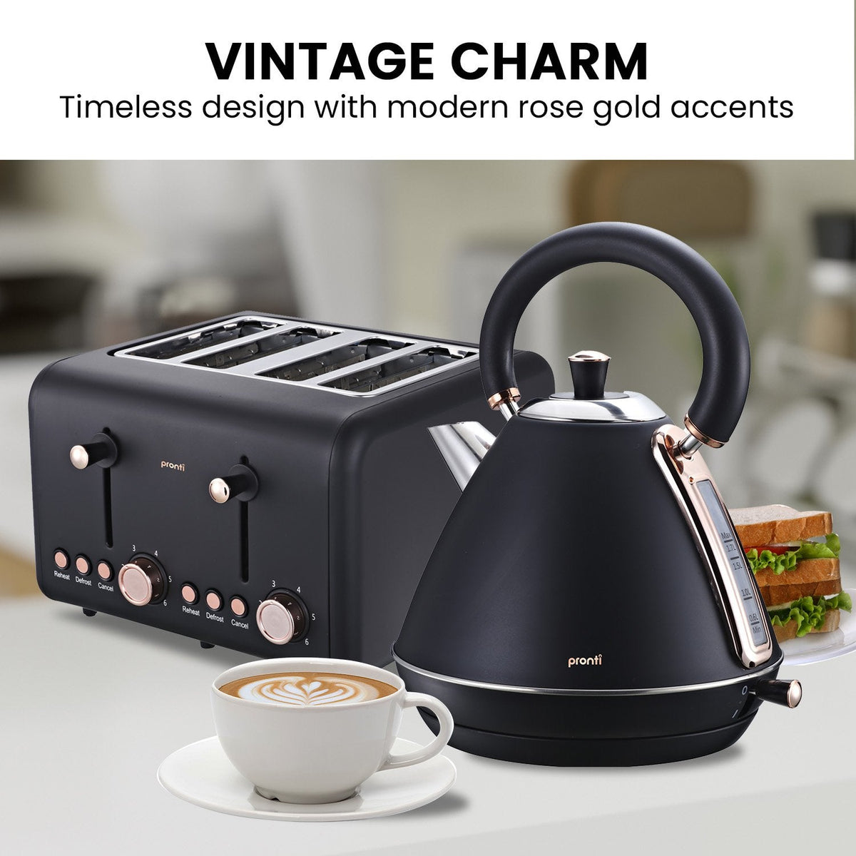 NNEDSZ Pronti Toaster, Kettle & Coffee Machine Breakfast Set - Black-2