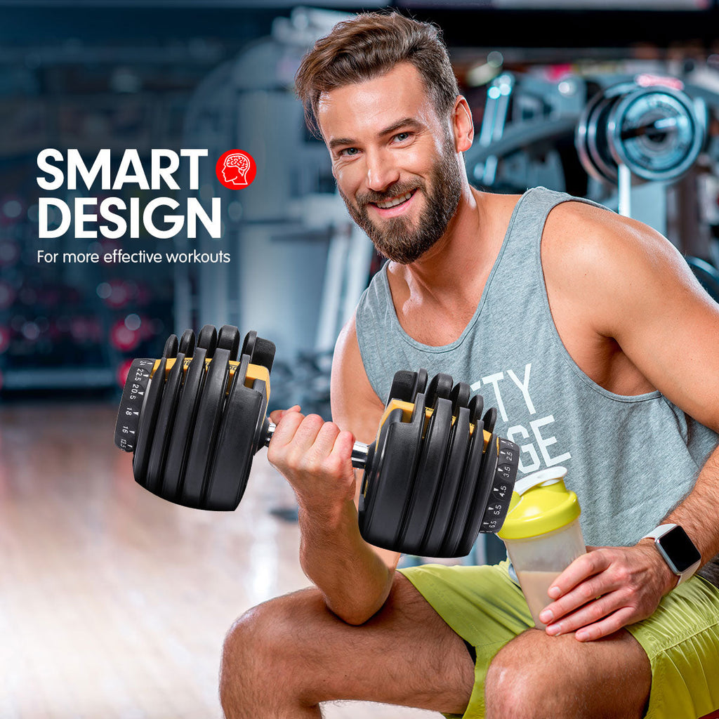 NNEDSZ 1x 24KG  Adjustable Home Gym Dumbbell - Gold-4
