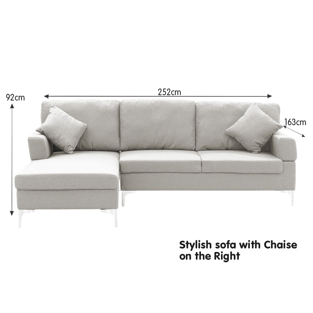 NNEDSZ Sarantino Linen Corner Sofa Couch Lounge L-shape W/right Chaise Seat Light Grey-2