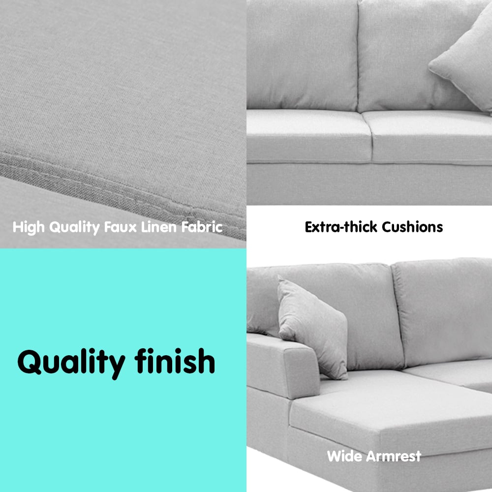 NNEDSZ Sarantino Linen Corner Sofa Couch Lounge L-shape W/right Chaise Seat Light Grey-3