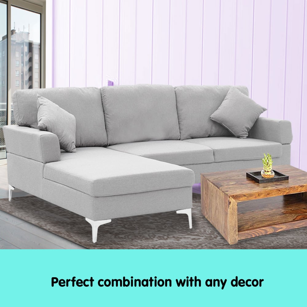 NNEDSZ Sarantino Linen Corner Sofa Couch Lounge L-shape W/right Chaise Seat Light Grey-4