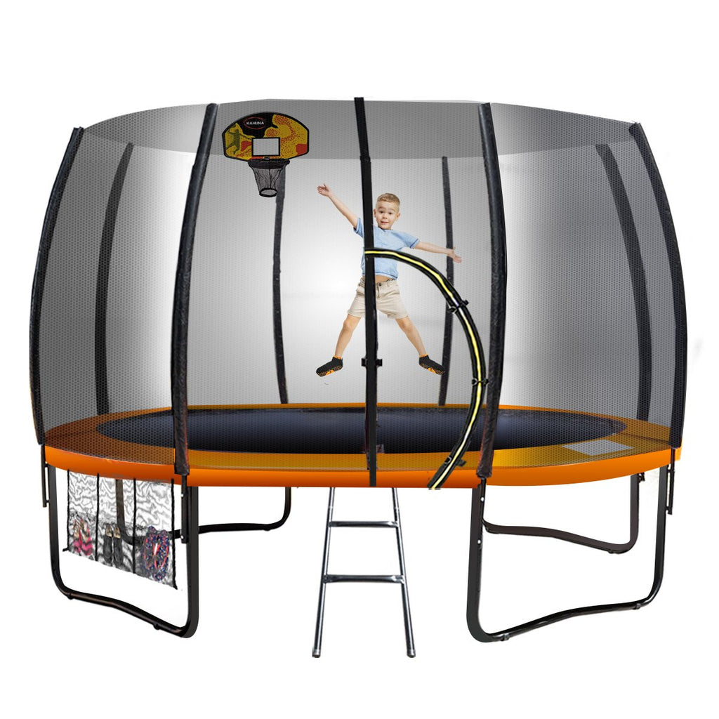 NNEDSZ Twister 12ft Springless Trampoline Outdoor Mat Pad Net Ladder with Basketball Set-0