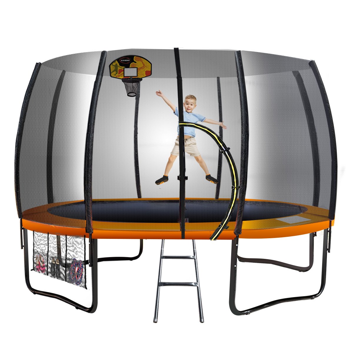 NNEDSZ Twister 12ft Springless Trampoline Outdoor Mat Pad Net Ladder with Basketball Set-0