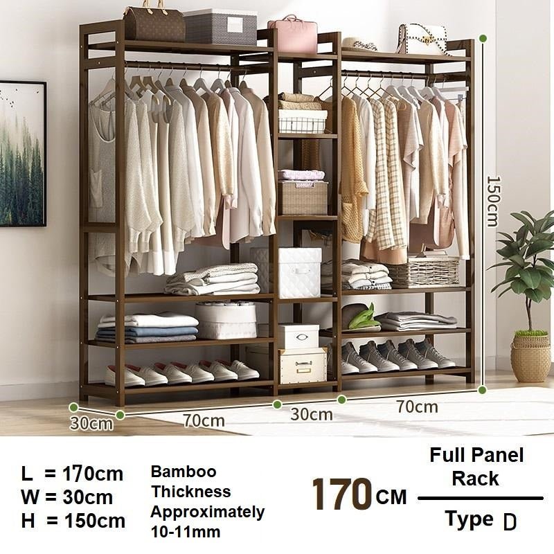 NNEDSZ Bamboo Clothes Rack Garment Closet Storage Organizer Hanging Rail Shelf Dress room 170cm-0