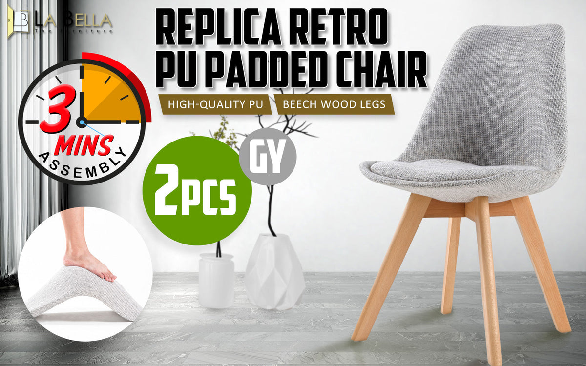 NNEDSZ 2X Retro Dining Cafe Chair Padded Seat GREY-1